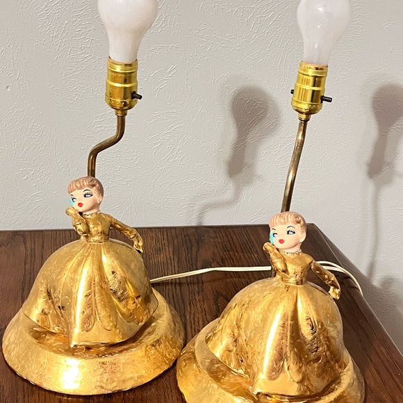 Vtg 1960’s Jamar Mallory Ceramic Mold  Lady Dancer Rare Set Bedroom Lamps - Picture 1 of 7